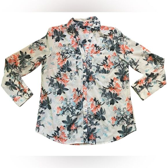 Talbots Petite Floral Nantucket Print Adjustable Sleeve Button Down Blouse - Picture 1 of 9